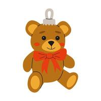 Adorable teddy bear ornament with red bow and hanging loop for festive decor vector