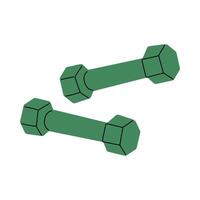 Two green dumbbells placed side by side on a plain background showcasing fitness equipment vector