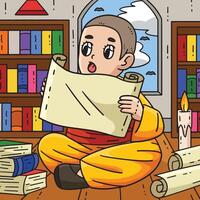 Buddhism Female Monk Reading Scriptures Colored vector