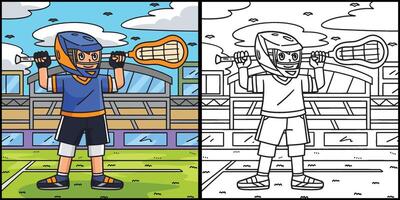 Lacrosse Player with Stick Coloring Illustration vector