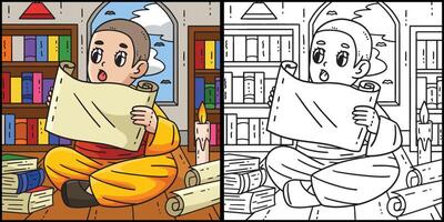 Buddhism Female Monk with Scriptures Illustration vector