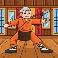Buddhism Buddhist Shaolin Monk with Spear Colored vector