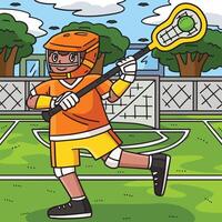 Lacrosse Player Passing Ball Colored Cartoon vector
