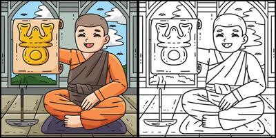 Buddhism Monk Triratna Scroll Illustration vector