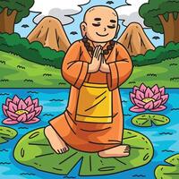 Buddhism Buddha Walking on Lily Pads Colored vector