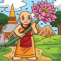 Buddhism Buddha with Giant Lotus Flower Colored vector