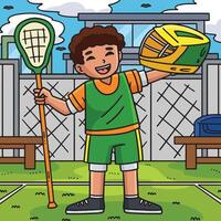 Lacrosse Player Holding Stick and Helmet Colored vector