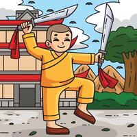 Buddhism Buddhist Female Shaolin Blades Colored vector