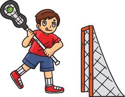Boy Playing Lacrosse with a Net Cartoon Clipart vector