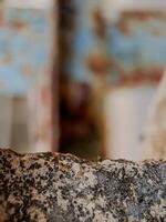 Detailed macro photo of a rusty metal surface with exposed rust and peeling paint. Ideal for industrial design, vintage aesthetics