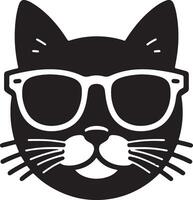 Cat Head Silhouette Illustration Featuring Large Geeky Glasses Cutout vector