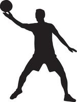 Dynamic Silhouette of an Energetic Man Playing Volleyball in Format on White Background vector