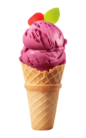 Raspberry Flavor Ice Cream in Cone Isolated on Transparent Background png