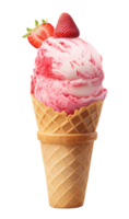 Strawberry Flavor Ice Cream in Cone Isolated on Transparent Background png