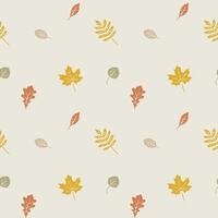 Fall seamless pattern with leaves. Wallpaper art with cute autumn elements. Colorful hand drawn illustration and boho background. vector