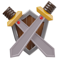 Sword shield game icon 3d render illustration png