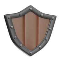 Gaming wood shield icon 3d render illustration png
