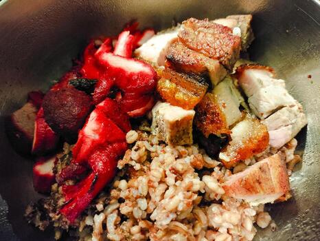 clasificado Cerdo variantes con frito Cerdo y carbonizarse siu foto