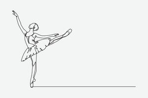 Ballerina in continuous one line drawing style. Isolated on white background. Female ballet dancer illustration. vector