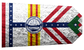 Flag of the city of Tampa, Florida, USA, on a background of the water surface. Conceptual collage. png