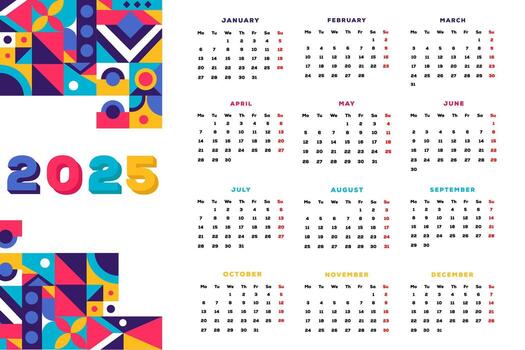 2025 calendar design background illustration with abstract pattern vector