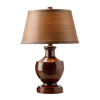 A table lamp with a brown shade on it png