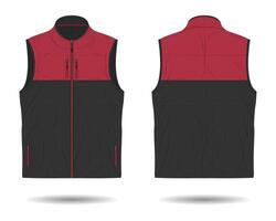 Black and red modern puffer vest mockup vector