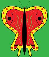 A hand drawn butterfly illustration, red and yellow and green colors, simple kids style drawing for butterfly, can be used as an icon and sign and banner, good for character and book cover design vector
