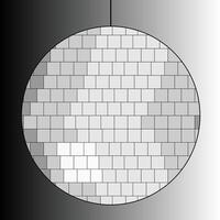 Disco ball with a glowing corner, club atmosphere, seventies vibes, minimal retro design with black and white colors, suitable for party invitations and poster and posts, also good for print materials vector