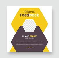 Customer feedback testimonial social media post template layout or web banner design, Client feedback review or client testimonial design, client testimonial comment or quote square design. vector
