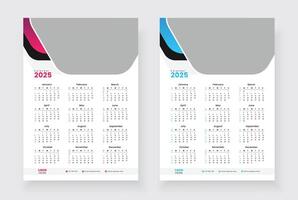 2025 one page calendar design template, Week starts on Sunday, Modern 12 months one page calendar. vector