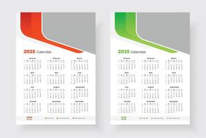 2025 one page calendar design template, Week starts on Sunday, Modern 12 months one page calendar. vector