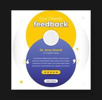 Customer feedback testimonial social media post template layout or web banner design, Client feedback review or client testimonial design, client testimonial comment or quote square design. vector