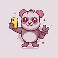 smiling panda animal character mascot taking a selfie with a smartphone isolated cartoon vector