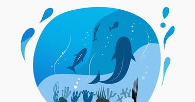 illustration of marine life with fish and some creatures in it vector