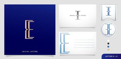 a set of business cards with the letter EE Luxury Initiala Letters E and E Logos Designs in Blue Colors vector