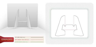 Die cut standing photo holder template for laser cutting machines, Lateral view of a chair on a white background for packaging branding, product compartment unique design, minimalist conceptual holder vector