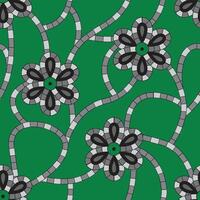 A green and black pattern with flowers vector