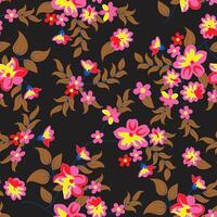 A pattern with pink and yellow flowers on black background vector