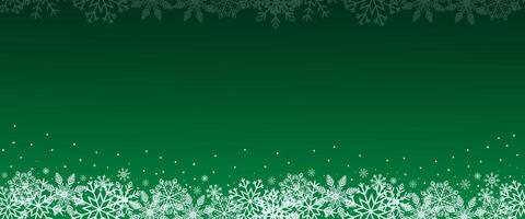 Green Christmas banner with snowflakes. Merry Christmas and Happy New Year greeting banner. Horizontal new year background, headers, posters, cards, website, leaflets and flyers. . vector