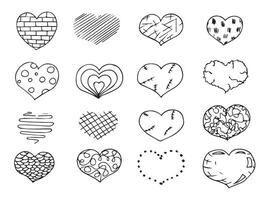 Hand drawn doodle hearts sketch set. vector