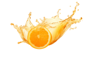 Cut oranges in half and toss them into orange juice. water splashing png
