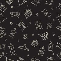 Black Friday Seamless Pattern doodle Of Shopping Icons elements Illustration black and white. vector