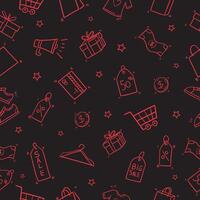 Black Friday Seamless Pattern doodle Of Shopping Icons elements Illustration black and red. vector