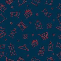 Black Friday Seamless Pattern doodle Of Shopping Icons elements Illustration blue and red. vector
