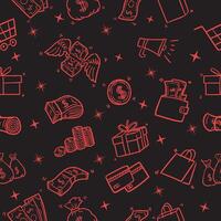 Seamless Pattern doodle Of Money Icons elements, Design wallpaper, background, phone screensaver, banner, flyer, print. Illustration Black and Red. vector