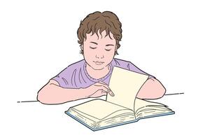 Little boy studying with reading book. flat color. vector