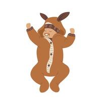 Boho sleeping baby. Healthy sleep concept. Cute newborn with pacifier in scandinavian rumper. illustration in flat cartoon style vector