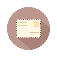 Envelope with stamp. E-mail icon. Retro postcard and craft paper. Written letter or correspondence. illustration in flat cartoon style. vector