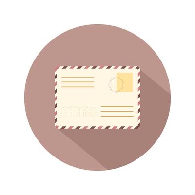 Envelope with stamp. E-mail icon. Retro postcard and craft paper. Written letter or correspondence. illustration in flat cartoon style.